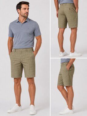 Walter Hagen Men's Tan Windowpane Performance Golf Shorts - Size 32